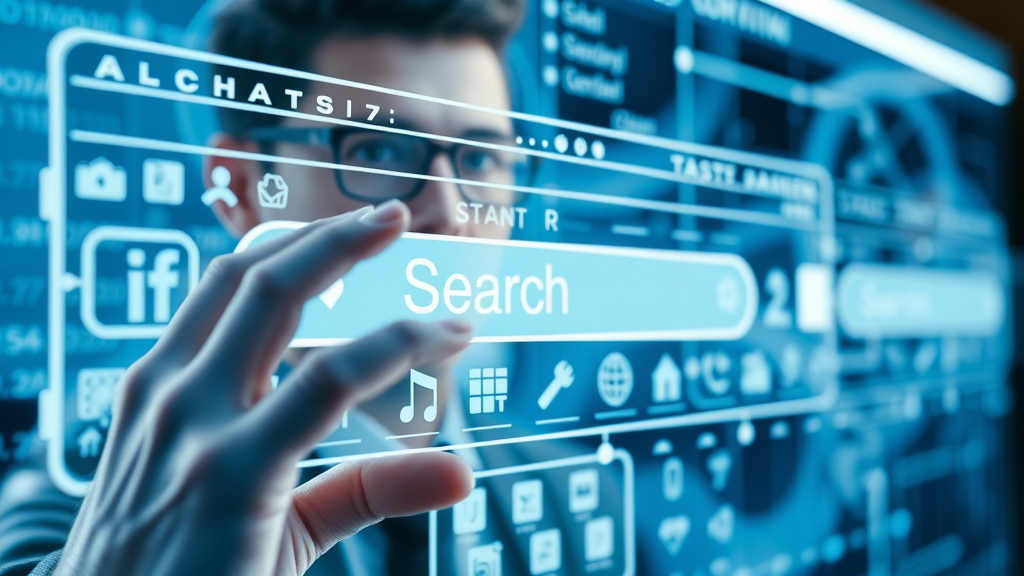 sleek 3D search engine interface illustrating ranking algorithms and organic traffic growth