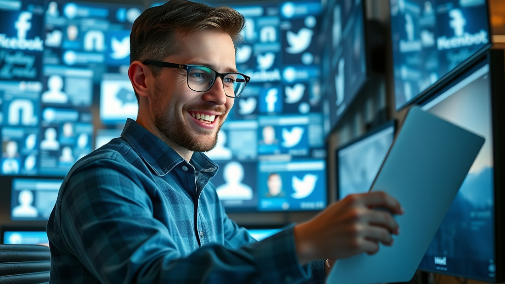marketer engaging with multiple social media platforms to connect organic search engines and traffic growth