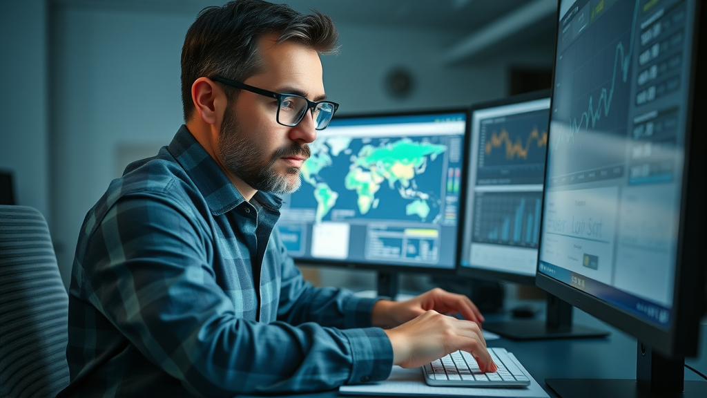 manager updating google business details for local seo, business profile, desktop monitor, modern workspace