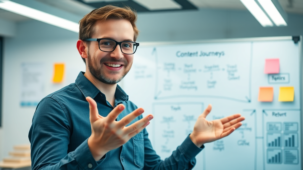 Content strategist mapping website journeys for optimizing user intent in a contemporary office
